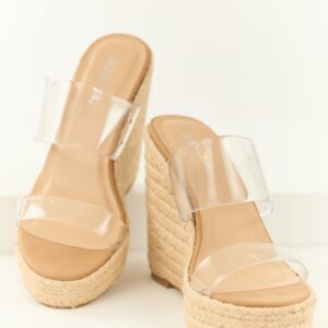 Beige Espadrille Clear Strapped Wedge Heels