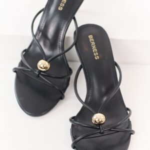 Black Faux Leather Strappy Stiletto Kitten Heels