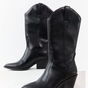 Black Faux Leather Western Style Tall Boots