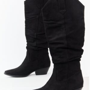 Black Microsuede Western Style Slouch Tall Boots