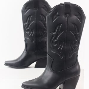 Black Western Embroidered Cowboy Boots