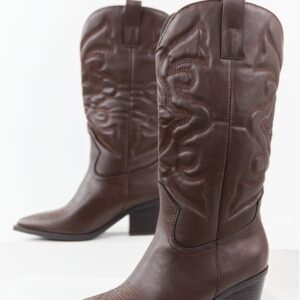 Chocolate Faux Leather Embroidered Cowboy Boots