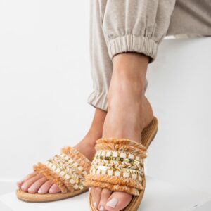Copper Slip On Fringe Sandals