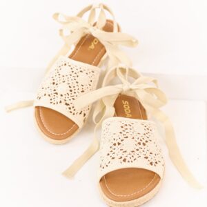 Cream Crochet Band Ankle Strap Sandals