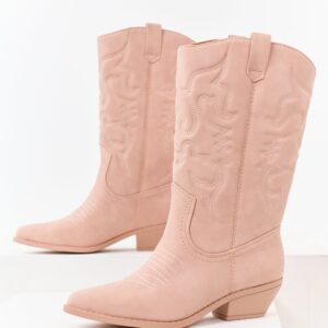 Dusty Blush Faux Leather Pointed Toe Western Boots
