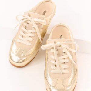 Gold Metallic Lace Up Slip On Mule Style Sneakers