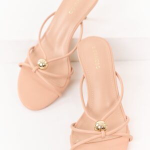 Nude Faux Leather Strappy Stiletto Kitten Heels