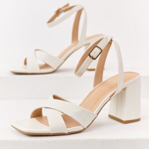 Off White Faux Leather Criss Cross Strap Heels