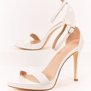 Off White Patent Faux Leather Stiletto Open Toe Heels