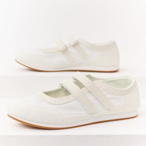 Off White Velcro Strap Sporty Ballet Sneakers