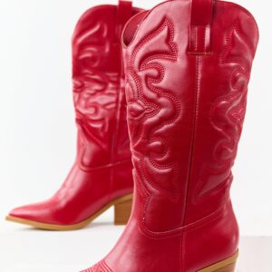 Pomegranate Faux Leather Embroidered Cowboy Boots
