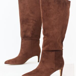 Sepia Faux Suede Pointed Toe Heeled Boots