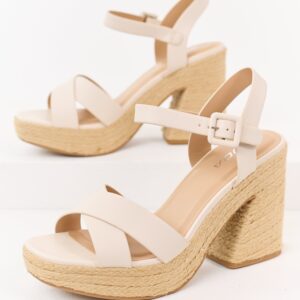 Vanilla Leather Platform Espadrille Block Heels