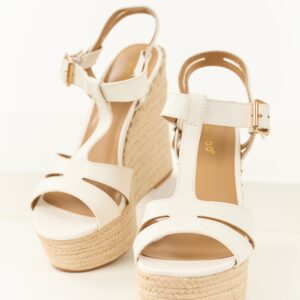 White Cut Out T Strap Espadrille Platform Wedges