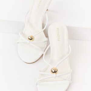 White Faux Leather Strappy Stiletto Kitten Heels